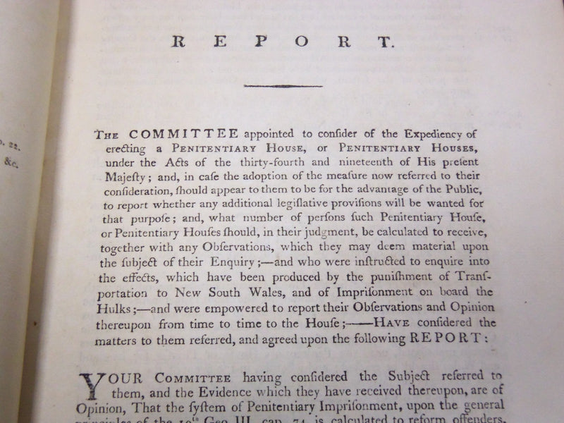 1824 REPORT FROM THE COMMITTEE ON PENITENTIARY HOUSES VOLUME - COMMON - KD 1913