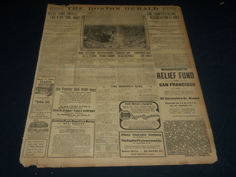 1906 APRIL 23 THE BOSTON HERALD - SAN FRANCISCO BEGINS REGENERATION - BH 295