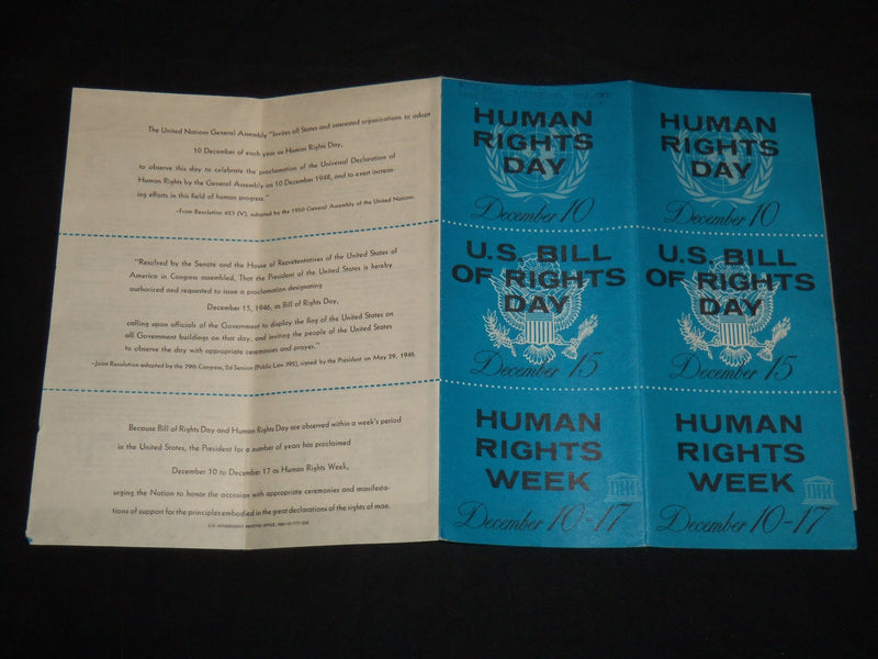 1965 DECEMBER 10-17 HUMAN RIGHTS DAY WEEK U. S. BILL O FRIGHTS FOLD-OUT - J 8678