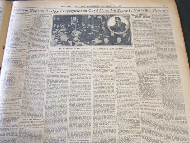 1926 NOVEMBER 24 NEW YORK TIMES - WILLIE STEVENS ON STAND DENIES MURDER- NT 6528