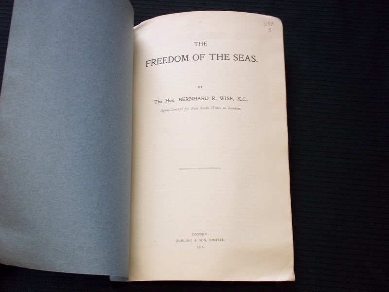 1915 THE FREEDOM OF THE SEAS SOFTCOVER BOOK BY HON. BERNHARD - J 7150