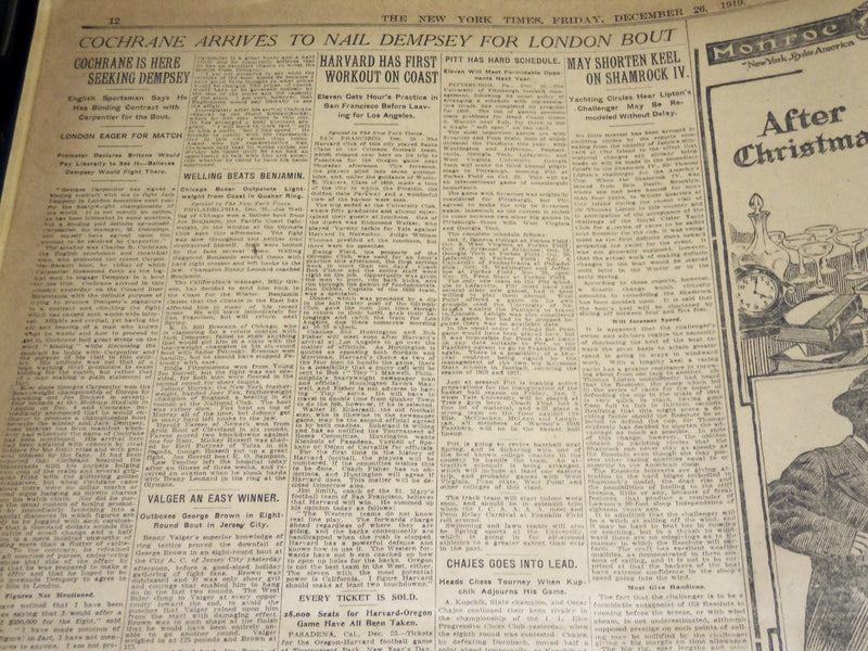 1919 DECEMBER 26 NEW YORK TIMES NEWSPAPER- MAURETANIA BATTERED BY SEAS - NT 8531