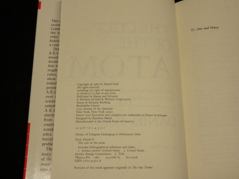 1982 CULT OF THE ATOM HARDCOVER BOOK BY DANIEL FORD - KD 6516