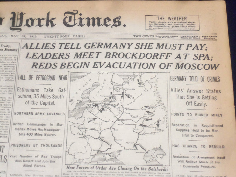 1919 MAY 24 NEW YORK TIMES - ALLIES TELL GERMANY SHE MUST PAY - NT 9259
