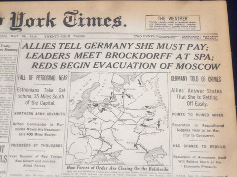 1919 MAY 24 NEW YORK TIMES - ALLIES TELL GERMANY SHE MUST PAY - NT 9259