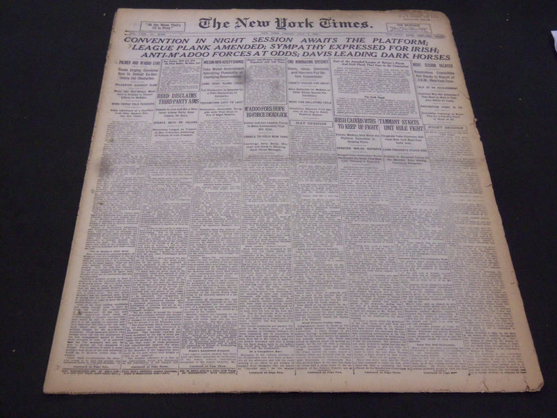 1920 JUL 2 NEW YORK TIMES - CONVENTION IN NIGHT SESSION AWAITS PLATFORM- NT 5329