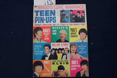 1965 JUNE TEEN PIN-UPS MAGAZINE - THE BEATLES PHOTOS AND ARTICLES - E 18592