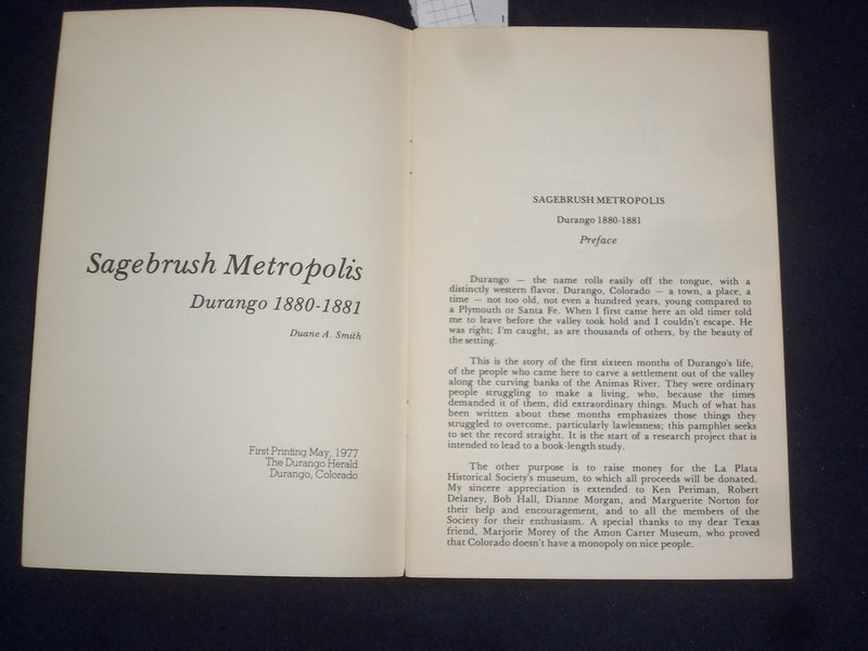 1977 SAGEBRUSH METROPOLIS - DURANGO 1880-1881 SOFTCOVER BOOK - J 9603
