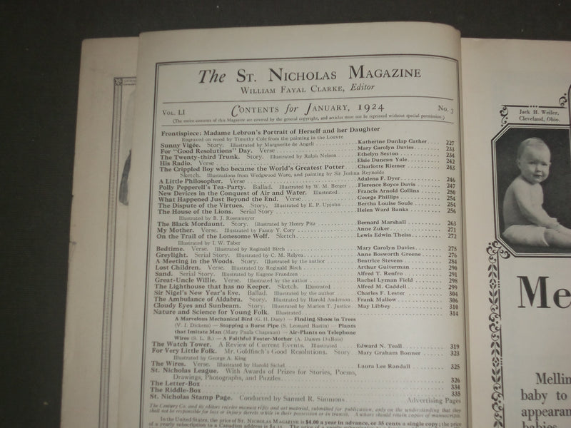 1924 JANUARY ST. NICHOLAS MAGAZINE - ILLUSTRATIONS, STORIES & ADS - B 4634