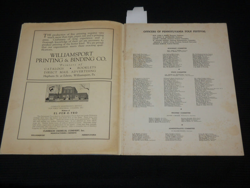 1936 PENNSYLVANIA FOLK FESTIVAL PROGRAM - BUCKNELL UNIVERSITY- J 7014