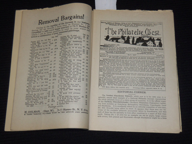 1913 MAY PHILATELIC WEST MAGAZINE VOL 59 NO. 1 - W. F. SLUSSER COVER - J 9892