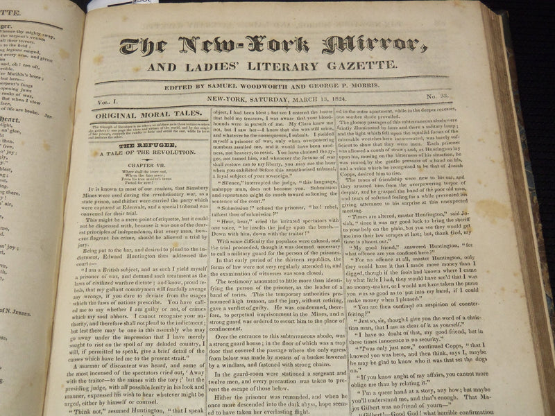 1823-1824 NEW YORK MIRROR AND LADIES GAZETTE BOUND VOLUME NO. 1 - R 89F