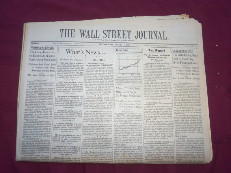 1999 APRIL 14 THE WALL STREET JOURNAL - LUNG ASSOCIATION DONATIONS WAINING -WJ 7