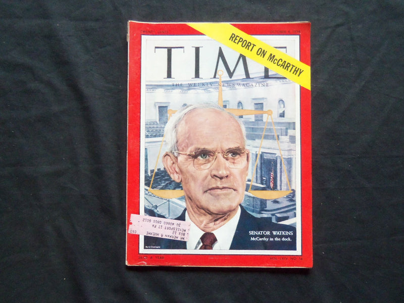 1954 OCTOBER 4 TIME MAGAZINE - SENATOR ARTHUR WATKINS - T 1454