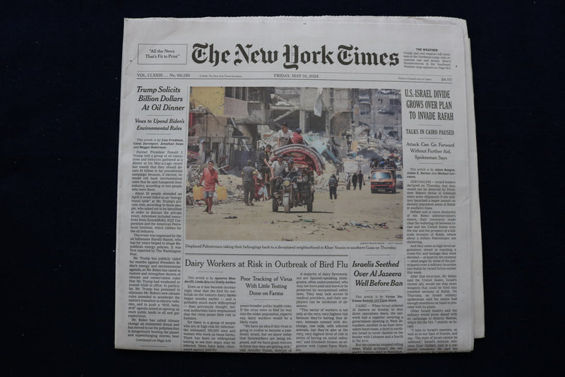 2024 MAY 10 NEW YORK TIMES - U.S.-ISRAEL DIVIDE GROWS OVER PLAN TO INVADE RAFAH