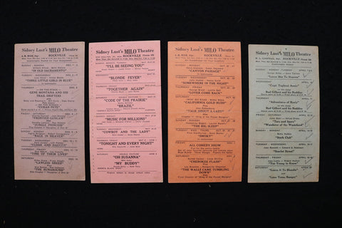1940'S SIDNEY LUST'S MILO THEATRE PROGRAM CARDS - LOT OF 4 - ROCKVILLE - K 2819