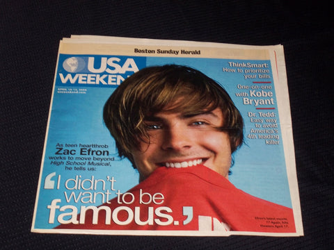 2009 APRIL 10 BOSTON SUNDAY HERALD USA MAGAZINE - ZAC EFRON - E 5292