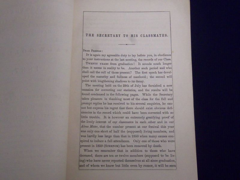 1858 YALE COLLEGE GRADUATE CLASS OF 1837 CATALOGUE - SP 2614