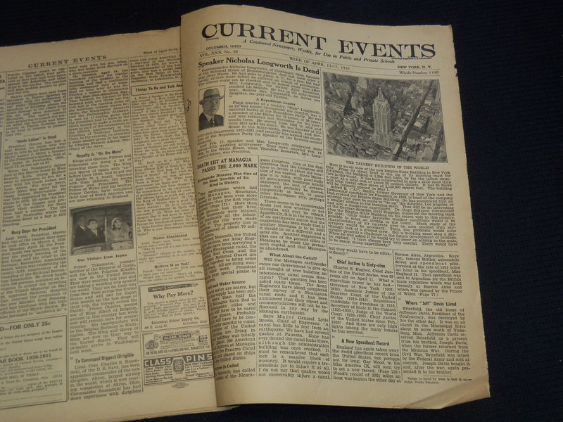 1930-1931 CURRENT EVENTS BOUND NEWSPAPER- BOBBY JONES- 28 ISSUES - NP 2151B