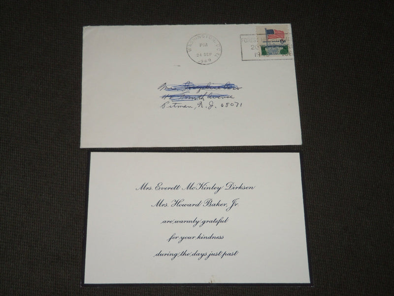 1969 MRS. EVERETT DIRKSEN & MRS. HOWARD BAKER THANK YOU CARD & ENVELOPE - AP 596