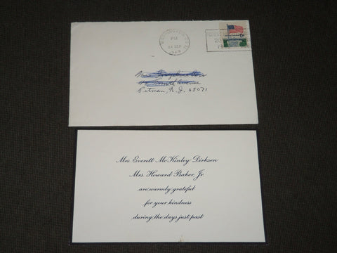 1969 MRS. EVERETT DIRKSEN & MRS. HOWARD BAKER THANK YOU CARD & ENVELOPE - AP 596