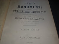 1871 STUDI SUI MONUMENTI DELLA ITALIA MERIDIONALE SALAZARO VOLUME NO. 1 - Z 7
