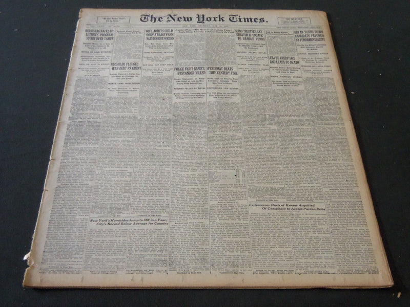1925 MAY 21 NEW YORK TIMES - BRYAN TURNS DOWN FUNDAMENTALIST CANDIDATE - NT 5450