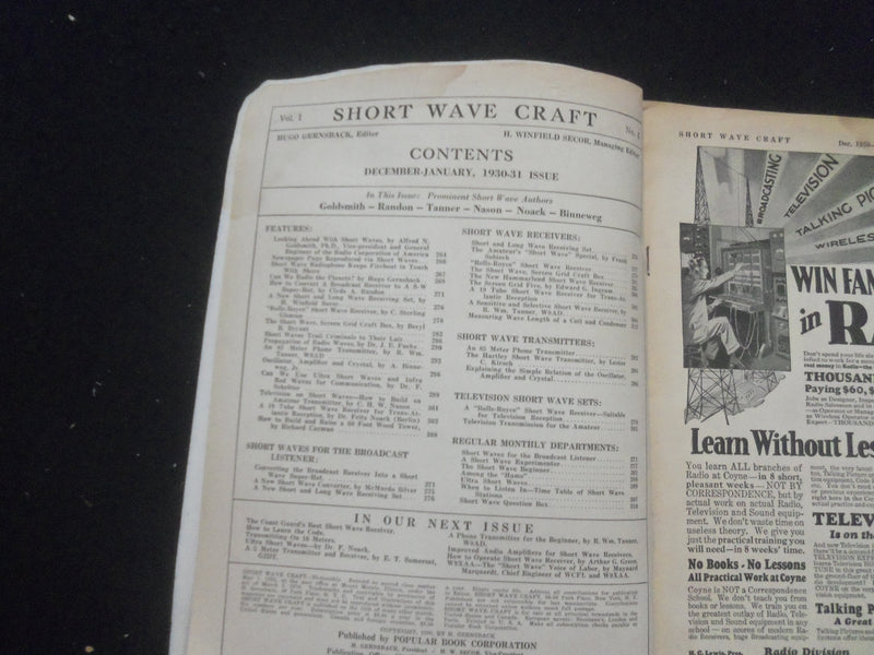 1930 DEC - 1931 JAN SHORT WAVE CRAFT MAGAZINE - RADIO EXPERIMENTER'S - B 433I