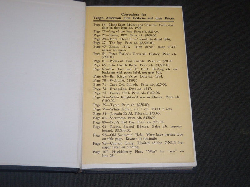 1930 WILLIAM TARG'S AMERICAN FIRST EDITIONS AND THEIR PRICES BOOK - J 5194