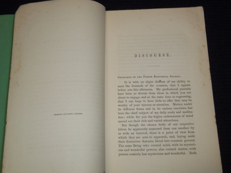 1854 PORTER RHETORICAL SOCIETY DISCOURSE OF ANDOVER THEOLOGICAL SEMINARY- J 7502