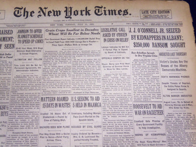 1933 JULY 11 NEW YORK TIMES - J. J. O'CONNELL JR. KIDNAPPED - NT 3868