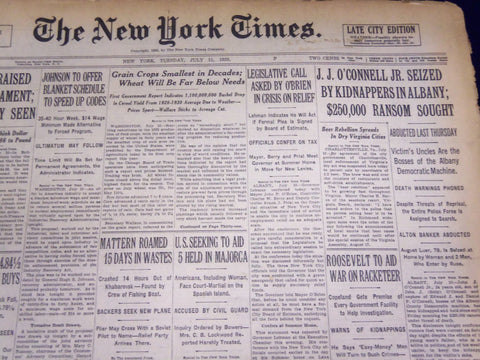 1933 JULY 11 NEW YORK TIMES - J. J. O'CONNELL JR. KIDNAPPED - NT 3868