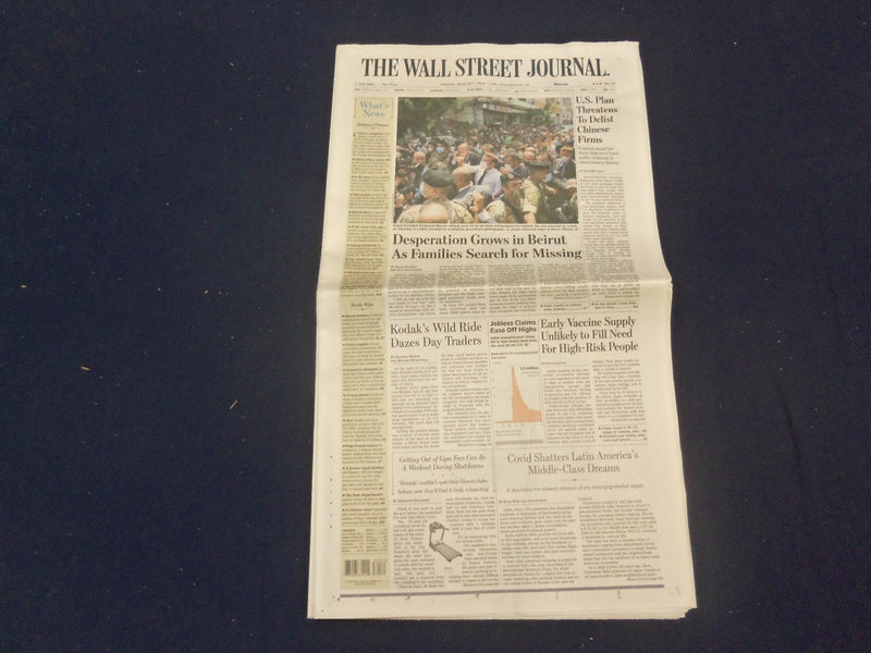 2020 AUGUST 7 WALL STREET JOURNAL - U.S. PLAN THREATENS TO DELIST CHINESE FIRMS