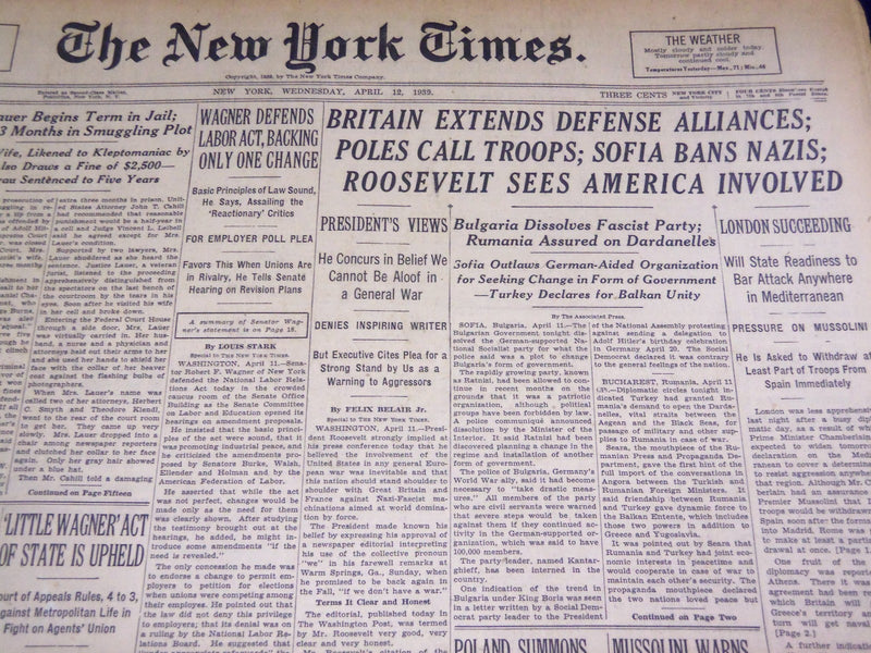 1939 APRIL 12 NEW YORK TIMES - POLES CALL TROOPS SOFIA BANS NAZIS - NT 1403
