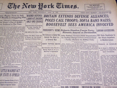 1939 APRIL 12 NEW YORK TIMES - POLES CALL TROOPS SOFIA BANS NAZIS - NT 1403