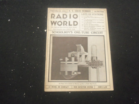 1929 SEPTEMBER 21 RADIO WORLD MAGAZINE - SCHOOLBOY'S ONE-TUBE CIRCUIT - B 434E