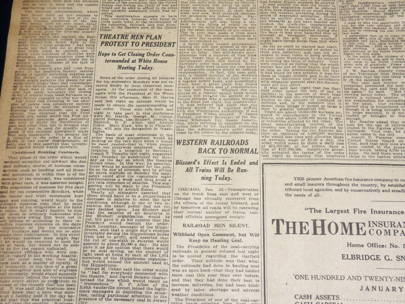 1918 JANUARY 17 NEW YORK TIMES - SHUTDOWN OF INDUSTRIES FOR FIVE DAYS - NT 7926