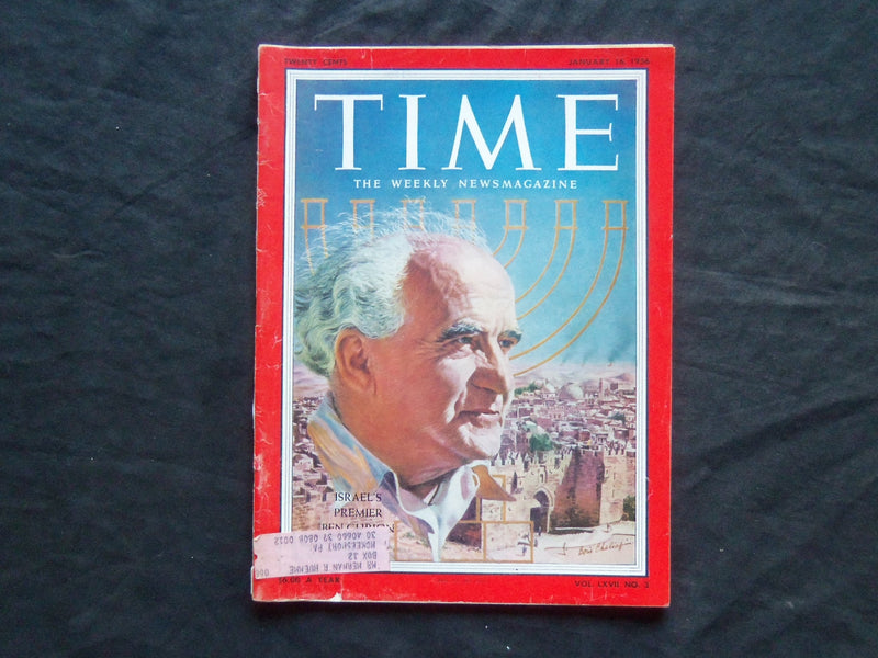 1956 JANUARY 16 TIME MAGAZINE - ISRAEL'S PREMIER DAVID BEN-GURION - T 1520
