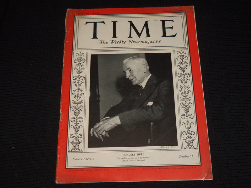 1936 DECEMBER 7 TIME MAGAZINE - CORDELL HULL - T 543