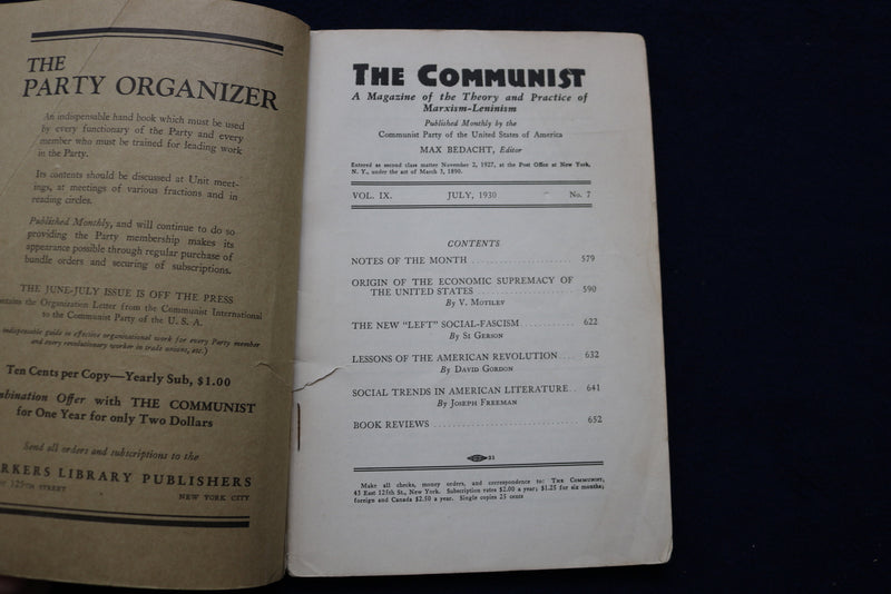 1930 JULY THE COMMUNIST MONTHLY PERIODICAL - K 474