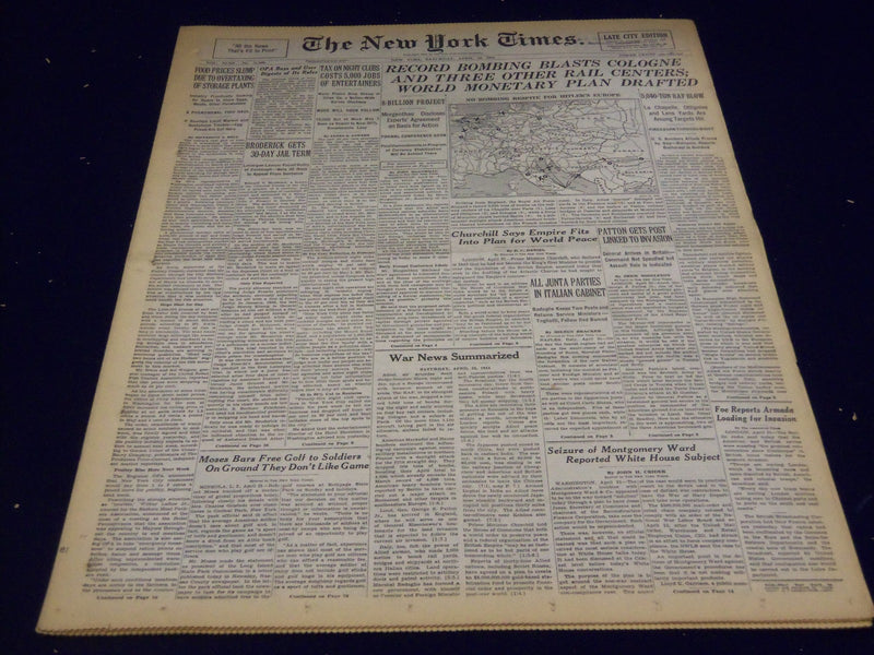 1944 APRIL 22 NEW YORK TIMES - RECORD BOMBING BLASTS COLOGNE - NT 1639