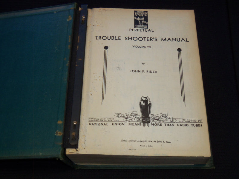 1934 NATIONAL UNION RADIO SERVICE MANUAL BY JOHN RIDER - VOLUME 3 - R 120D