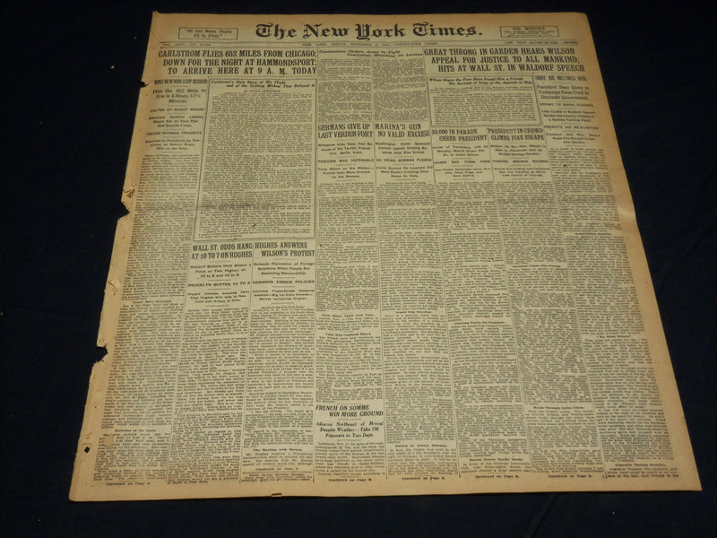 1916 NOVEMBER 3 NEW YORK TIMES - CARLSTROM FLIES 652 MILES FROM CHICAGO- NT 7682