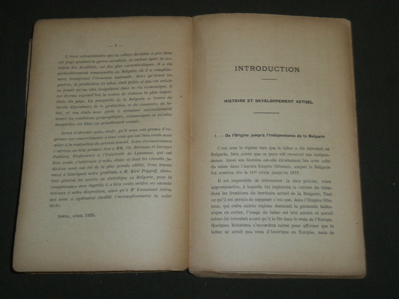 1926 LE TABAC EN BULGARIE BOOK BY DR. EDOUARD FERNANDEZ - FRENCH - J 4758