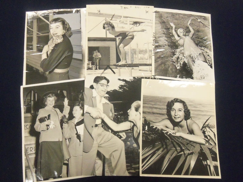 1947-1950 BARBARA JENSEN OLYMPIC SWIMMER WIRE PHOTOS LOT OF 10 - STAMPED- J 1795