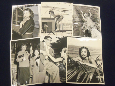 1947-1950 BARBARA JENSEN OLYMPIC SWIMMER WIRE PHOTOS LOT OF 10 - STAMPED- J 1795