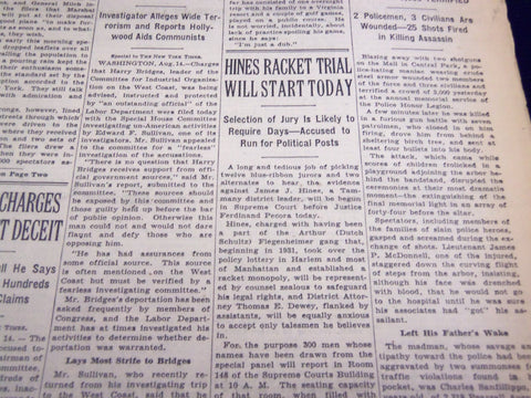 1938 AUGUST 15 NEW YORK TIMES - HINES RACKET TRIAL WILL START TODAY - NT 616