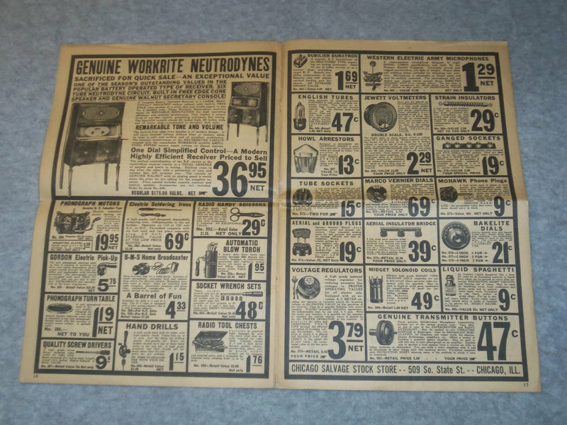 1929 THE RADIO BARGAIN NEWS - CHICAGO SALVAGE STOCK STORE CATALOGUE - J 6329
