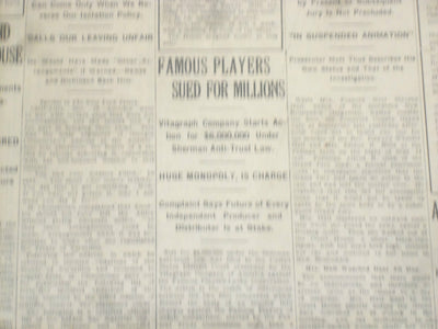 1922 NOVEMBER 29 NEW YORK TIMES - FAMOUS PLAYERS SUED FOR MILLIONS - NT 8432