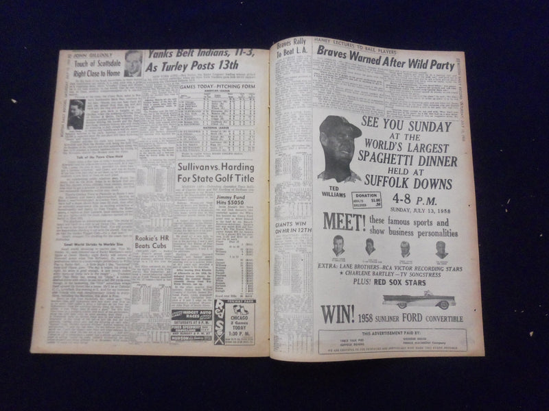 1958 JULY 12 BOSTON DAILY RECORD NEWSPAPER-GOLDFINE DUCKS QUIZ ON LOANS -NP 6354